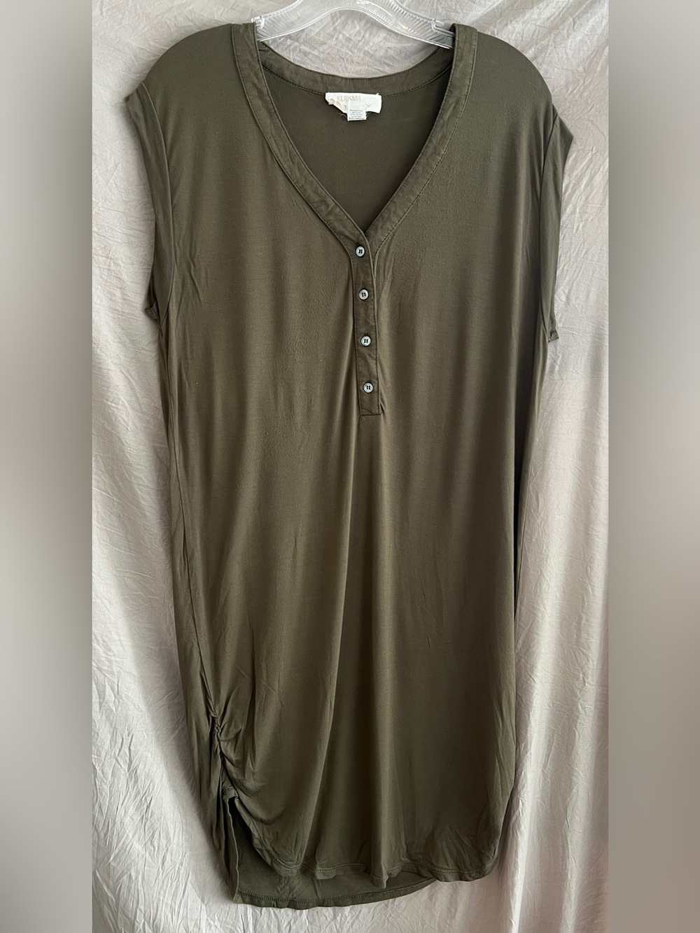 Kerisma Olive Green V-Neck Button Henley Tunic
